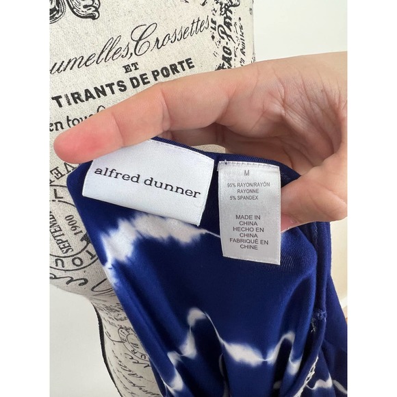 Alfred Dunner White and Blue Boho Tie die embordered blouse - Picture 3 of 8